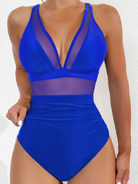 Ladies' swimsuit with mesh and push-up effect – Chiara-Blue-S-State of Style