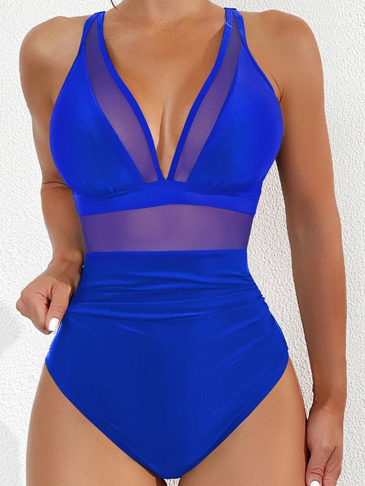 Ladies' swimsuit with mesh and push-up effect – Chiara-Blue-S-State of Style
