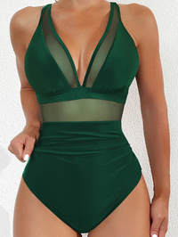 Ladies' swimsuit with mesh and push-up effect – Chiara-Green-S-State of Style