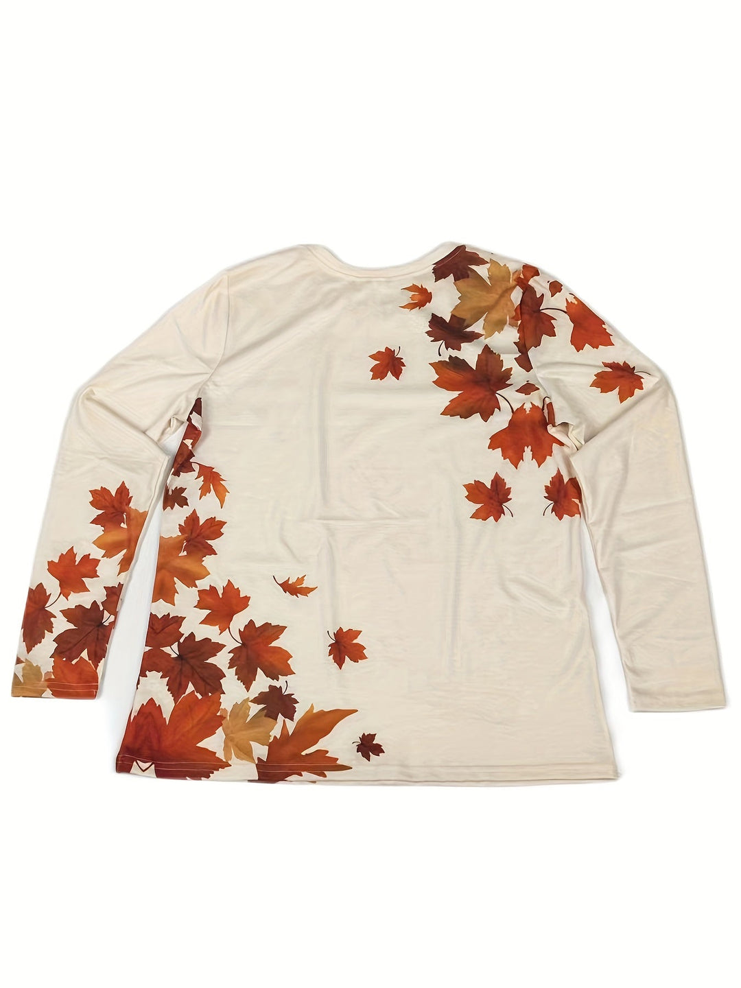 Ladies T-shirt with Maple Leaf Print and Long Sleeves - Elayna-S-State of Style