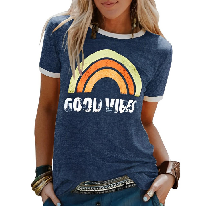Ladies' T-shirt with Rainbow Print – Sunny-Dark blue-S-State of Style