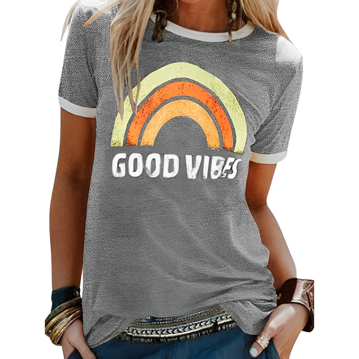 Ladies' T-shirt with Rainbow Print – Sunny-Gray-S-State of Style