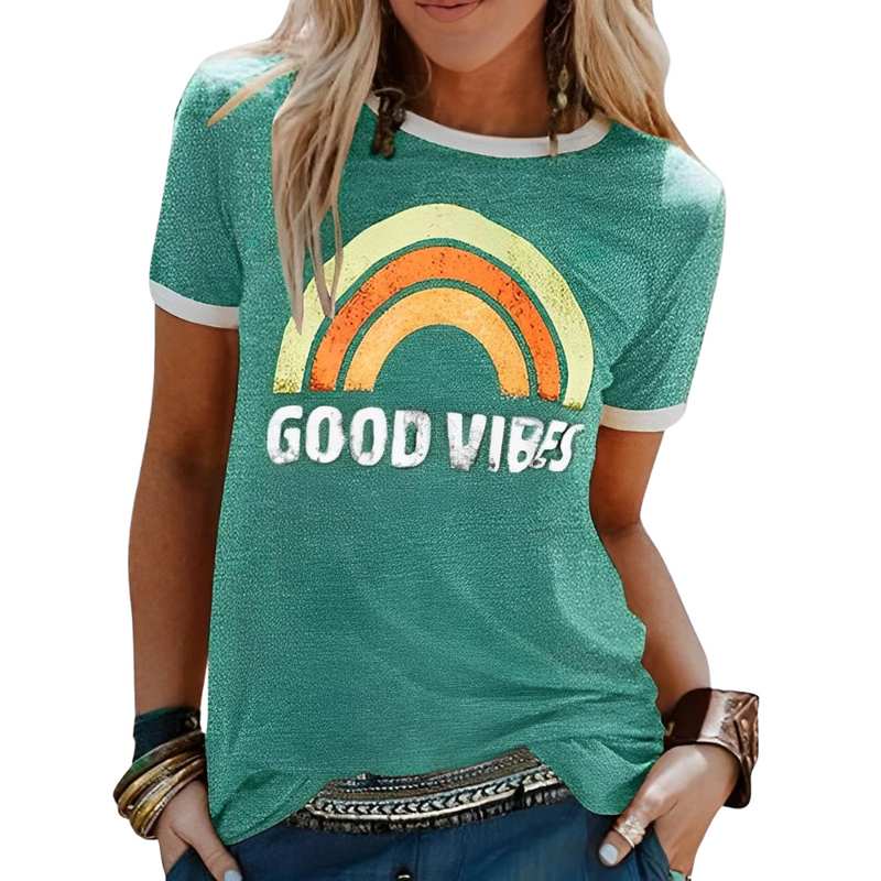 Ladies' T-shirt with Rainbow Print – Sunny-Green-S-State of Style