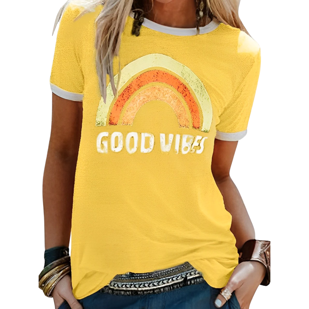 Ladies' T-shirt with Rainbow Print – Sunny-Yellow-S-State of Style
