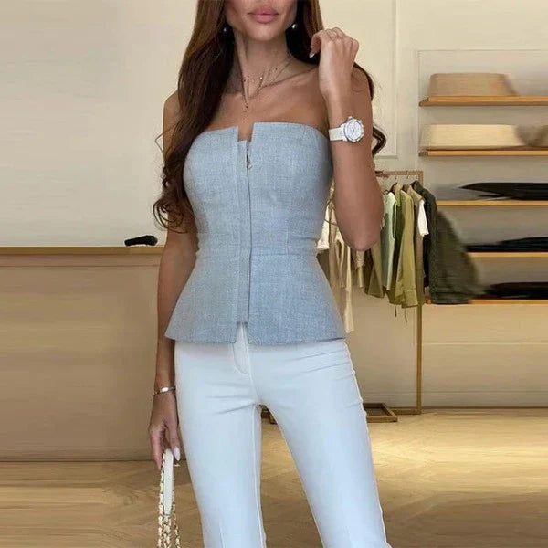 Ladies' tank top with round neck made from breathable material – Malia-Gray-S-State of Style
