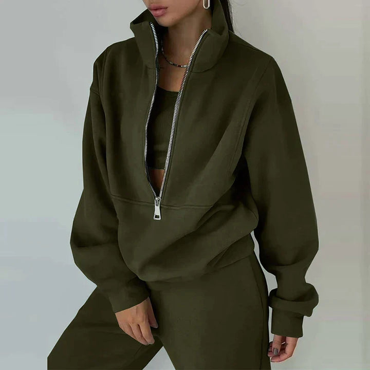 Ladies Tracksuit Set of 2 - Livia-Olive Green-S-State of Style