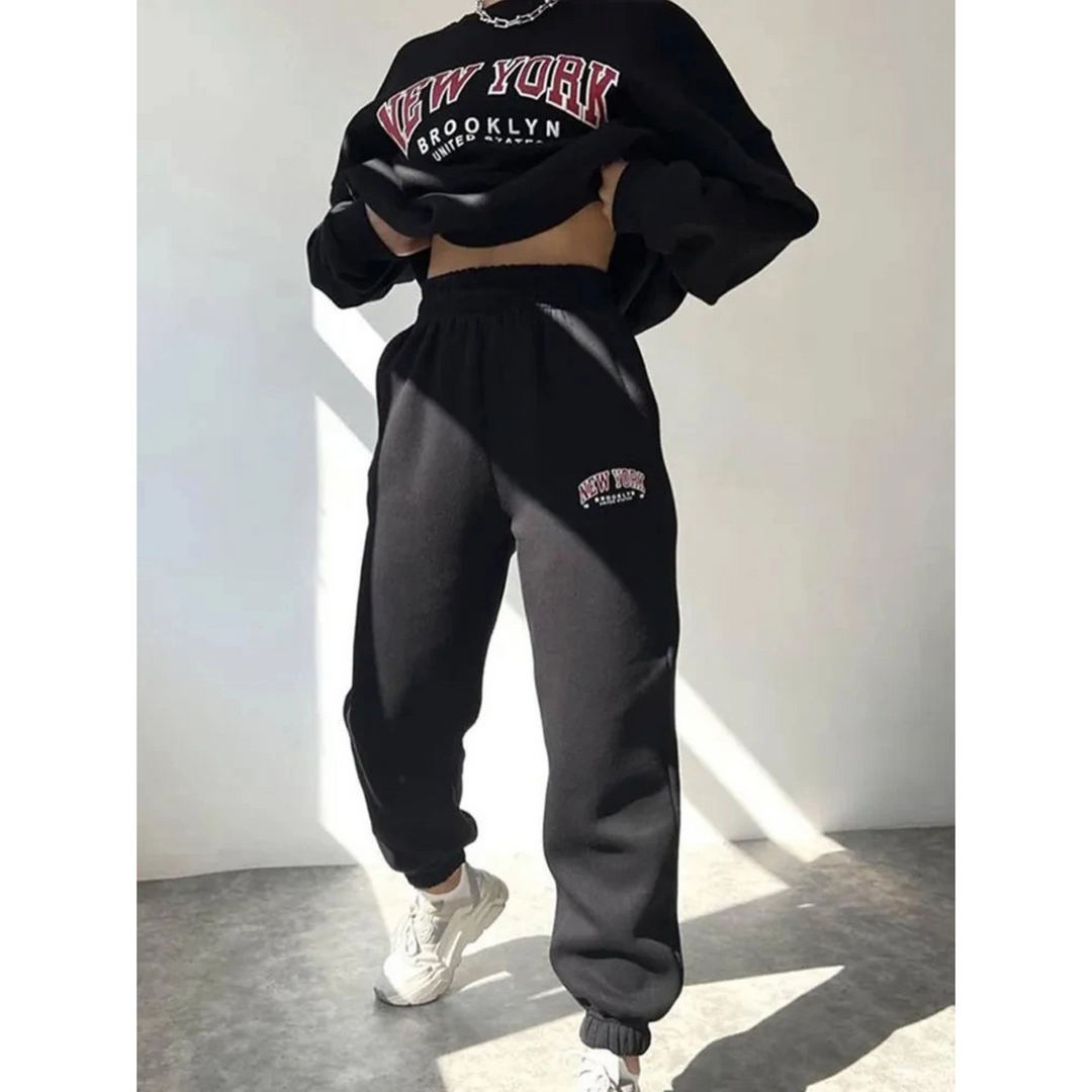 Ladies Tracksuit with Letter Print - Viva-Black-S-State of Style