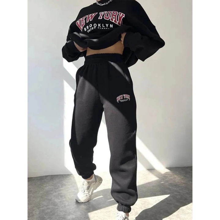 Ladies Tracksuit with Letter Print - Viva-Black-S-State of Style