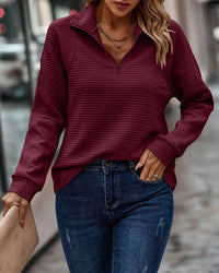 Ladies' V-neck Sweater with Zip - Nora-Bordeaux red-S-State of Style