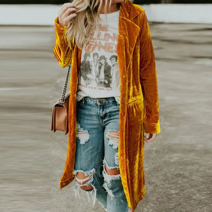 Ladies Velvet Dressing Gown - Valentina-Yellow-S-State of Style