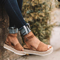 Ladies' wedge espadrille sandals with strap - Livia-Brown-3-State of Style
