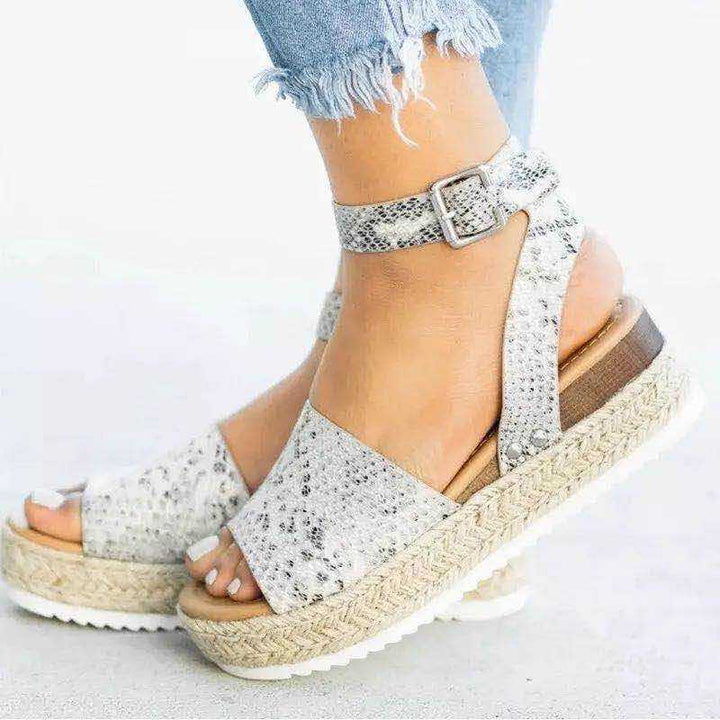 Ladies' wedge espadrille sandals with strap - Livia-Snake print-3-State of Style