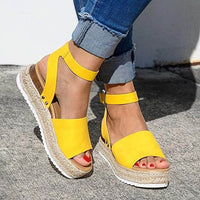 Ladies' wedge espadrille sandals with strap - Livia-Yellow-3-State of Style