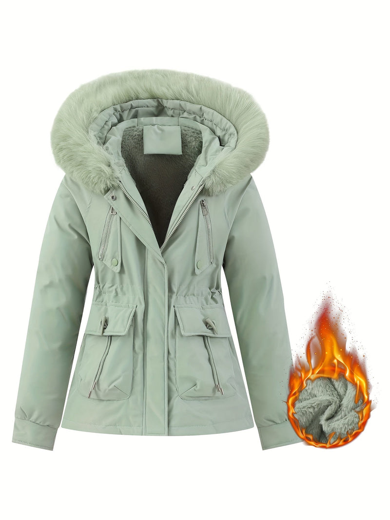 Ladies' Winter Coat with Detachable Fur Hood - Noëlle-Light Green-XS-State of Style
