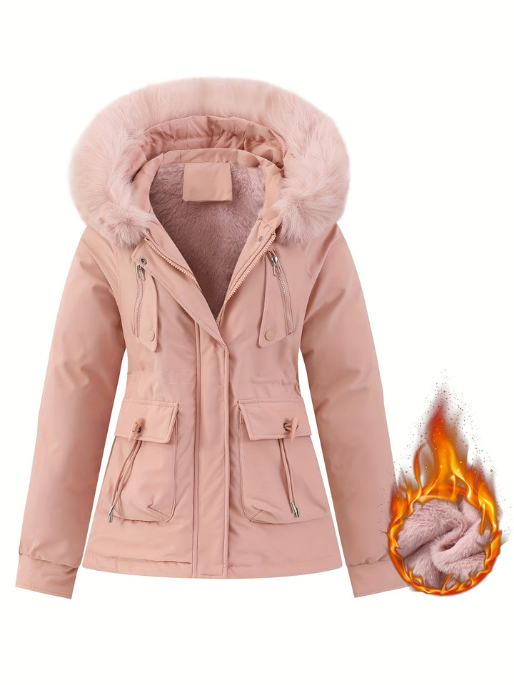 Ladies' Winter Coat with Detachable Fur Hood - Noëlle-Pink-XS-State of Style