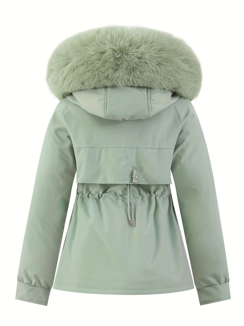 Ladies' Winter Coat with Detachable Fur Hood - Noëlle-Pink-XS-State of Style