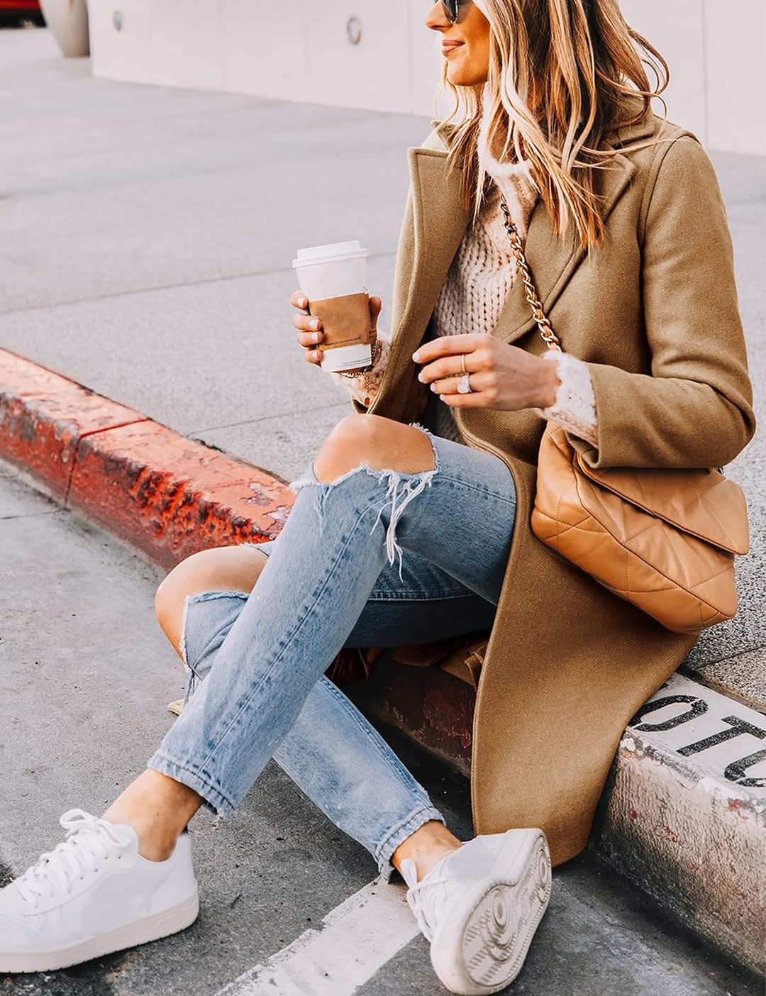 Ladies' Winter Wool Coat with Notch Lapels - Sofia-Beige-XS-State of Style