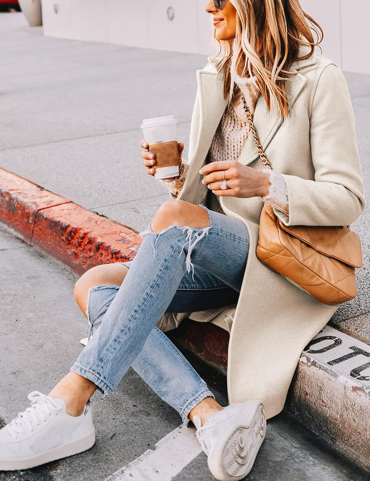 Ladies' Winter Wool Coat with Notch Lapels - Sofia-Beige-XS-State of Style