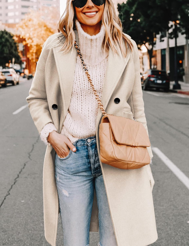 Ladies' Winter Wool Coat with Notch Lapels - Sofia-Beige-XS-State of Style