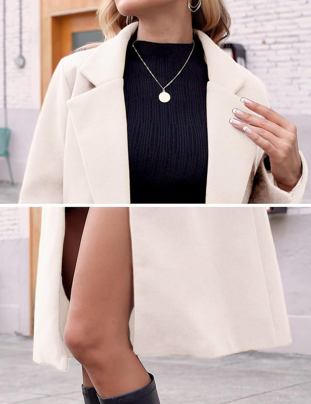 Ladies' Winter Wool Coat with Notch Lapels - Sofia-Beige-XS-State of Style