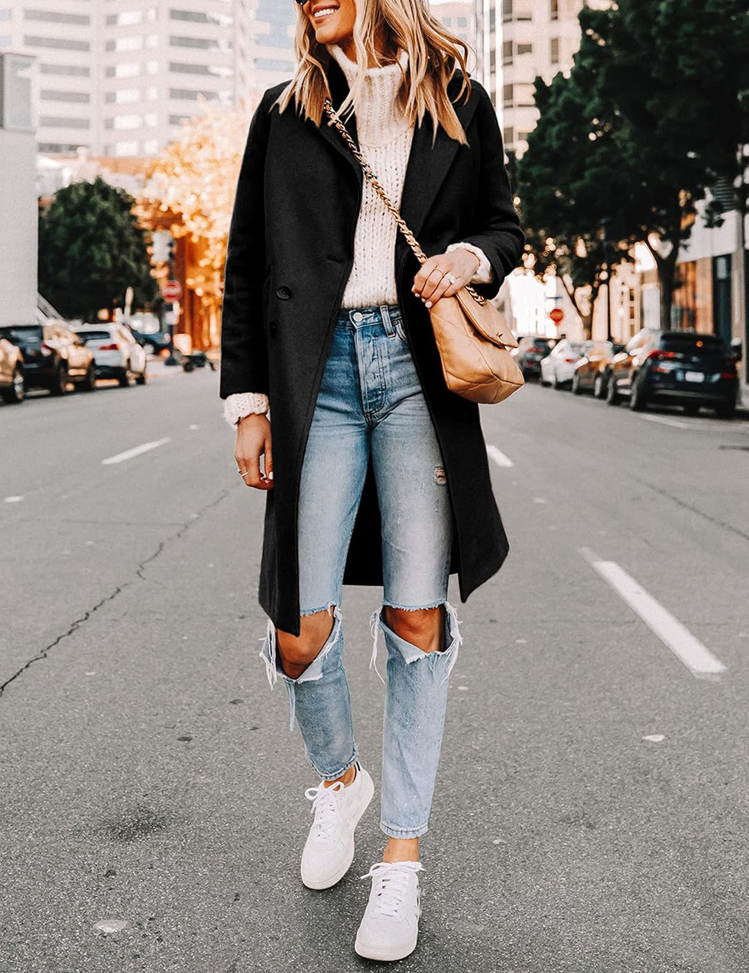 Ladies' Winter Wool Coat with Notch Lapels - Sofia-Beige-XS-State of Style