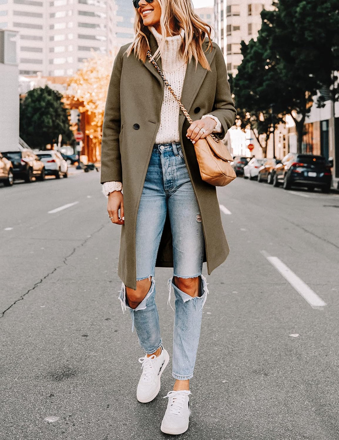 Ladies' Winter Wool Coat with Notch Lapels - Sofia-Beige-XS-State of Style