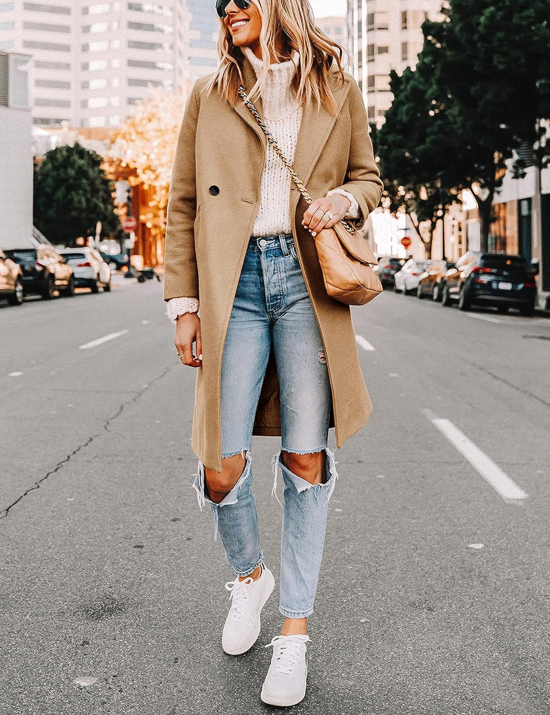 Ladies' Winter Wool Coat with Notch Lapels - Sofia-Beige-XS-State of Style