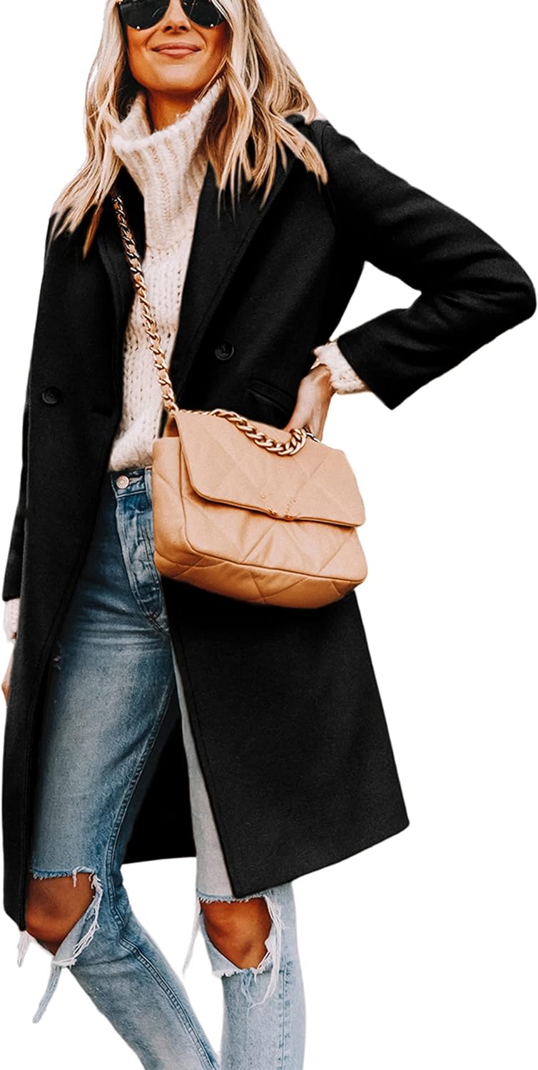 Ladies' Winter Wool Coat with Notch Lapels - Sofia-Black-XS-State of Style