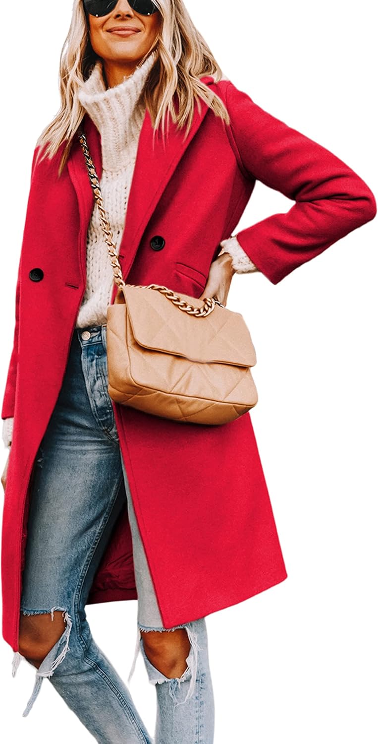Ladies' Winter Wool Coat with Notch Lapels - Sofia-Red-XS-State of Style