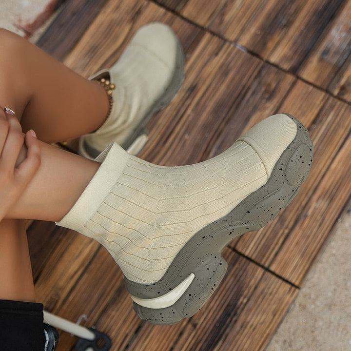 LailaSneaks | Sock Boot Sneakers for Women | Trendy Hybrid Footwear-Beige-4.5-State of Style