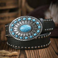 Lara Traditional Belt – Western-Style PU Leather Belt with Bull Buckle-Black-State of Style