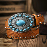 Lara Traditional Belt – Western-Style PU Leather Belt with Bull Buckle-Brown-State of Style