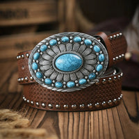 Lara Traditional Belt – Western-Style PU Leather Belt with Bull Buckle-Coffee-State of Style