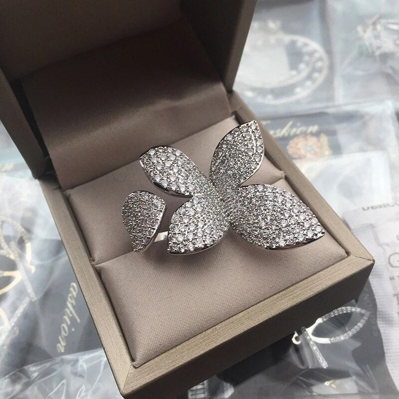 Large Adjustable Silver Ring with Floral Pattern-State of Style