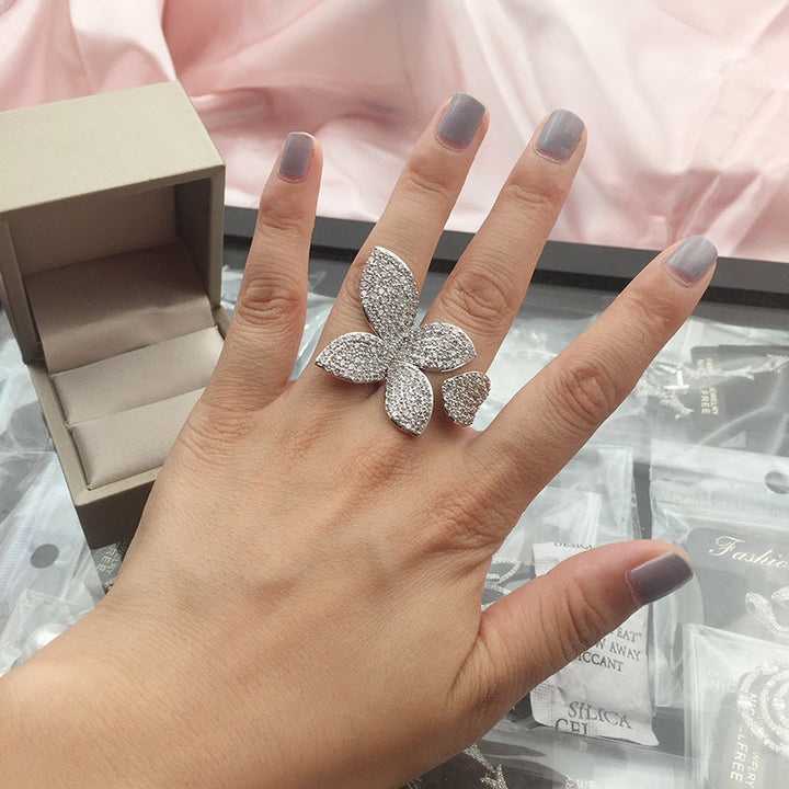 Large Adjustable Silver Ring with Floral Pattern-State of Style