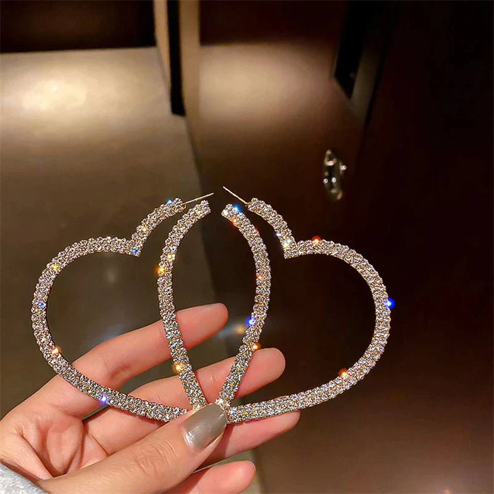 Large Crystal Heart Earrings | Sparkle with Style-Gold-State of Style
