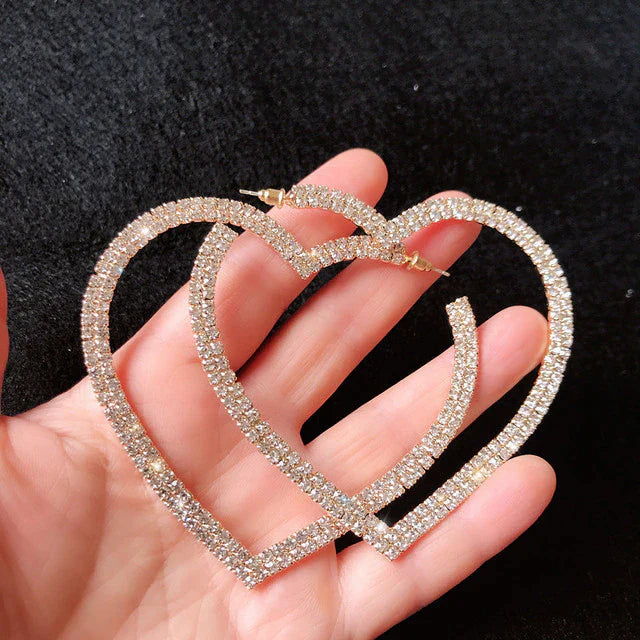 Large Crystal Heart Earrings | Sparkle with Style-Gold-State of Style