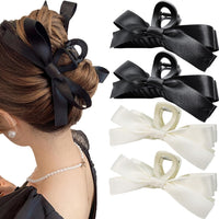 Large Satin Bow Clips-2 pieces Black + 2 pieces White-State of Style