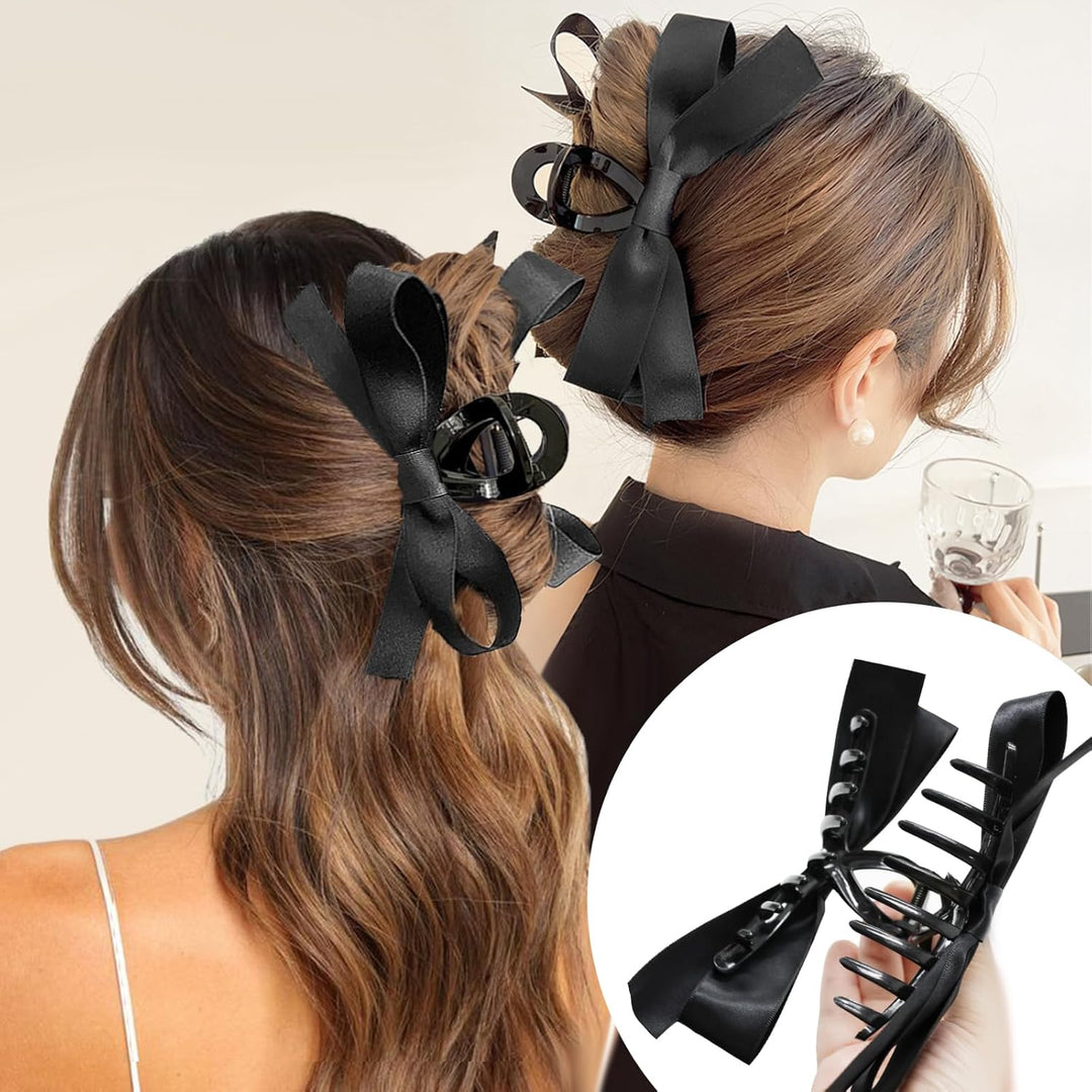 Large Satin Bow Clips-2 pieces Black-State of Style