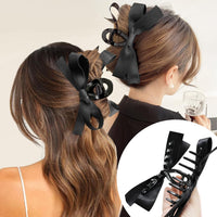 Large Satin Bow Clips-2 pieces Black-State of Style