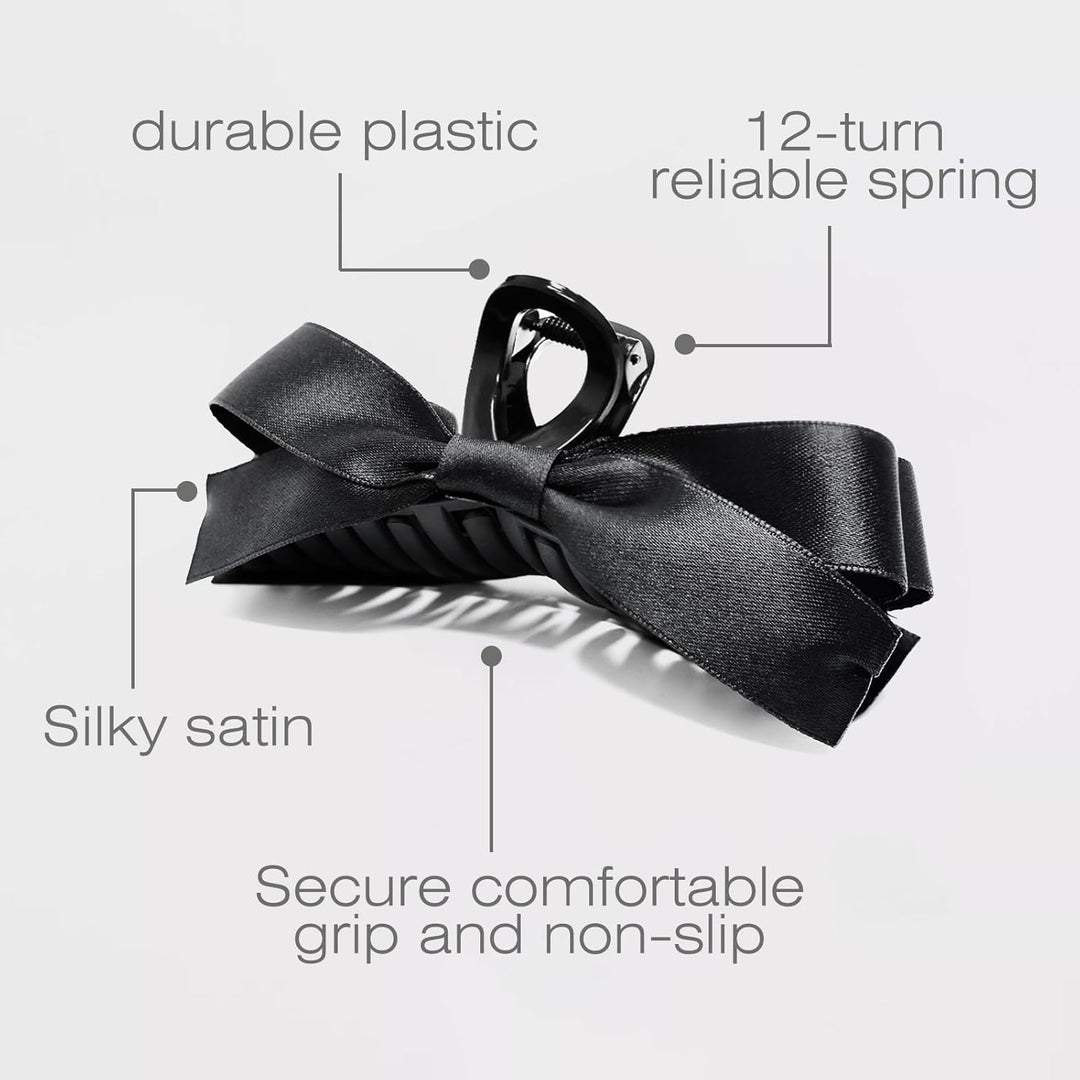 Large Satin Bow Clips-2 pieces Black-State of Style