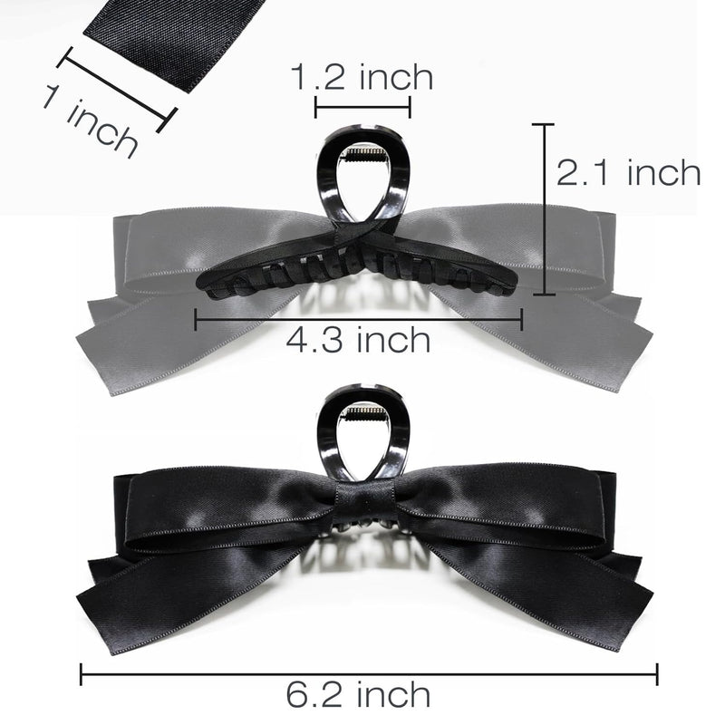 Large Satin Bow Clips-2 pieces Black-State of Style