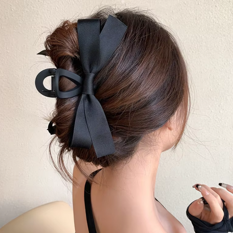 Large Satin Bow Clips-2 pieces Black-State of Style