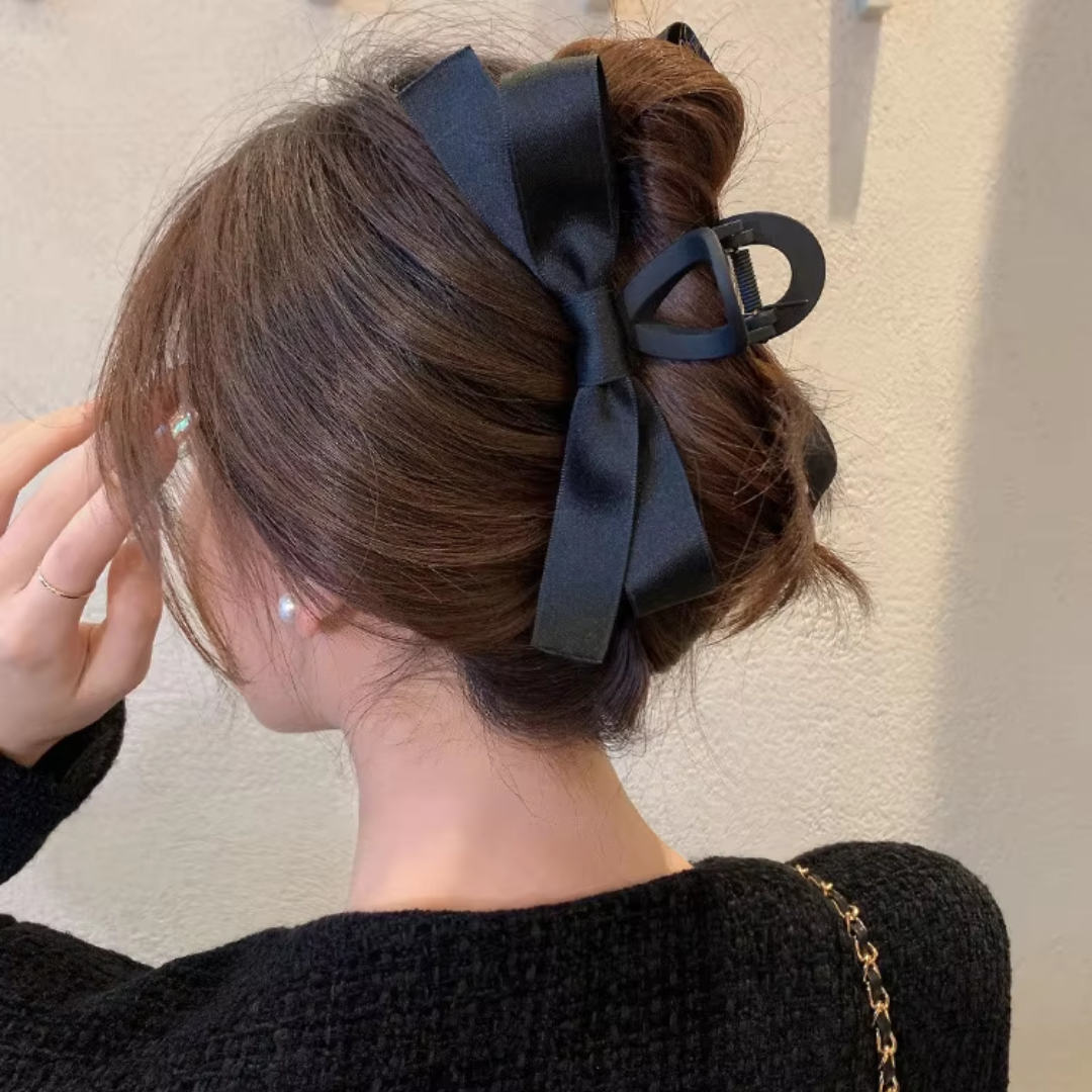 Large Satin Bow Clips-2 pieces Black-State of Style