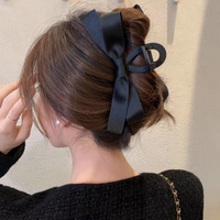 Large Satin Bow Clips-2 pieces Black-State of Style