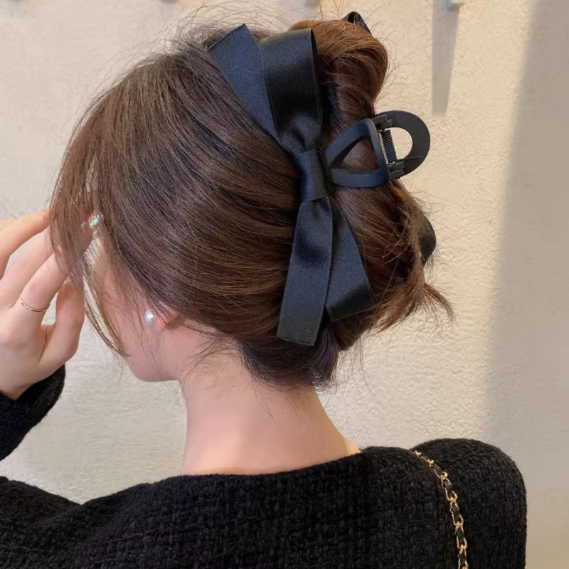 Large Satin Bow Clips-2 pieces Black-State of Style