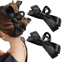 Large Satin Bow Clips-2 pieces Black-State of Style