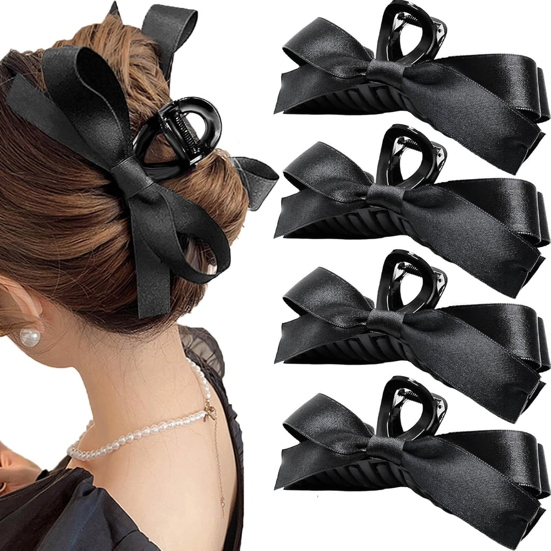 Large Satin Bow Clips-4 pieces Black-State of Style