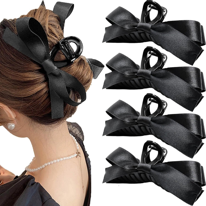 Large Satin Bow Clips-4 pieces Black-State of Style