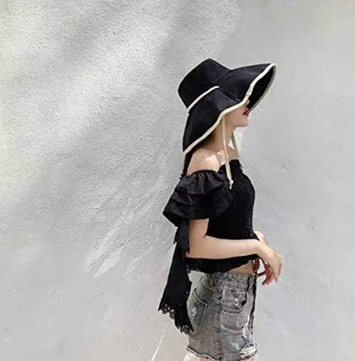 Large women's sun hat with wide brim - Livia-Black-State of Style